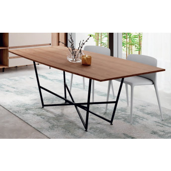 MESA DE COMEDOR RECTANGULAR FIJA CON BASE METÁLICA DE DISEÑO