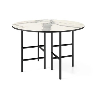 MESA DE COMEDOR REDONDA ESTILO ATEMPORAL CON DOS BASES METÁLICAS