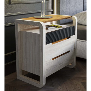 MESA NOCHE MODERNA MADERA CON ESTANTE SUPERIOR Y 3 CAJONES