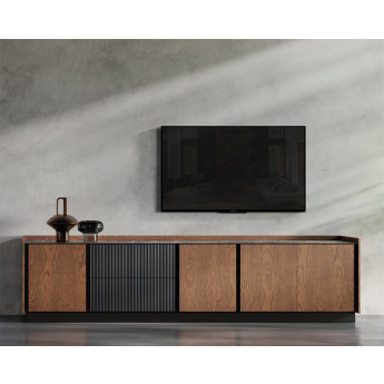 MUEBLE TV CONTEMPORANEO PUERTAS Y ESTRUCTURA CHAPA DE FRESNO
