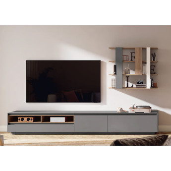 MUEBLE BAJO PARA LA TELEVISIÓN CON DOS PUERTAS ABATIBLES Y CAJÓN