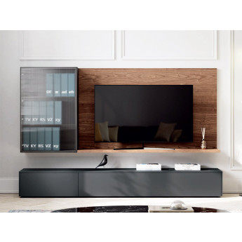 MUEBLE MODULAR PARA TV CON PANEL SUPERIOR CON ESTANTE Y VITRINA