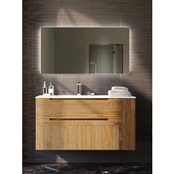 MUEBLE DE BAÑO CON MÓDULO LATERAL Y ESTANTE EN MADERA SOSTENIBLE