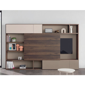 LIBRERÍA PARA SALÓN CON PUERTA CORREDERA PARA OCULTAR LA TELEVISIÓN