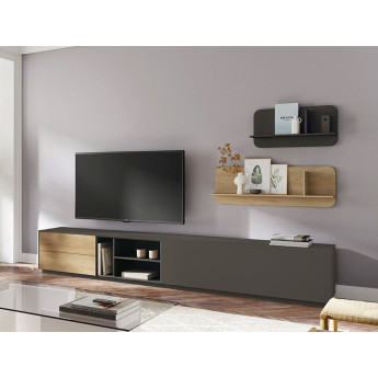 MUEBLE BAJO PARA LA TELEVISIÓN CON PUERTA ABATIBLE Y DOS CAJONES
