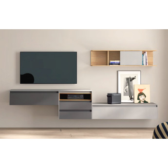 MUEBLE TV FLOTANTE CON DOS CAJONES Y DOS PUERTAS ABATIBLES