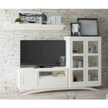 MUEBLE TELEVISIÓN CON VITRINA 2 PUERTAS Y BANCADA MODERNA - PINO