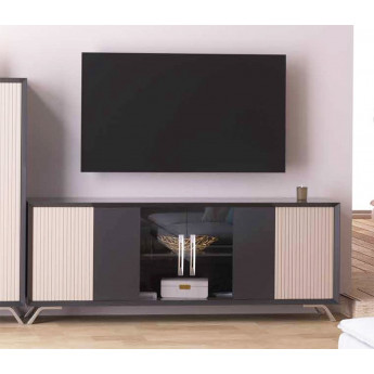 MODERNO MUEBLE DE TV CON 2 PUERTAS MADERA Y 2 PUERTAS CRISTAL