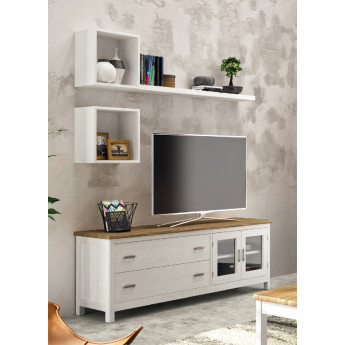 MUEBLES DE TELEVISION CON BALDAS Y CUBOS ESTANTE MADERA SOSTENIBLE