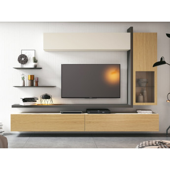 MUEBLE DE TELEVISIÓN MODULAR CON BALDAS Y VITRINA VERTICAL