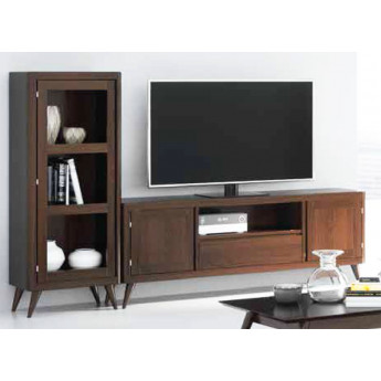 MUEBLES DE SALÓN CON VITRINA Y MUEBLE TV MADERA - PINO