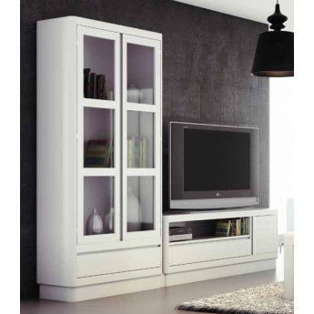 CONJUNTO MUEBLE TELEVISIÓN Y VITRINA MADERA - PINO