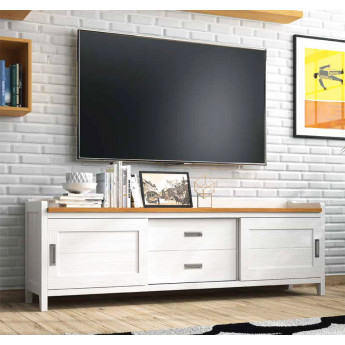 MUEBLE DE TELEVISION CON PUERTAS CORREDERAS MADRERA NATURAL