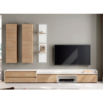 MUEBLE DE TELEVISIÓN BAJO CON DOS CAJONES Y DOS PUERTAS ABATIBLES