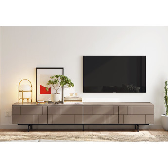 MUEBLE DE TV DE DISEÑO MINIMALISTA CON PUERTAS Y BASE METÁLICA