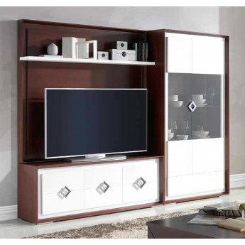 MUEBLE DE TELEVISIÓN CON PANEL TRASERA Y VITRINA MADERA - DM