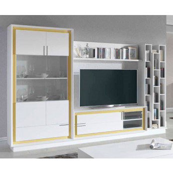 COMPOSICIÓN MUEBLES SALÓN CON LIBRERÍA Y VITRINA - DM