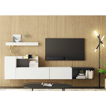 MUEBLE DE TV DE DISEÑO FLOTANTE CON PUERTAS Y UN PRÁCTICO ESTANTE