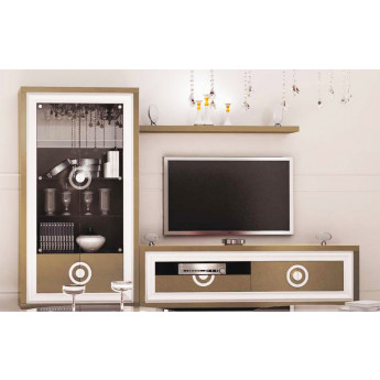 COMPOSICIÓN PARA SALÓN CON VITRINA 4 PUERTAS Y MUEBLE TV