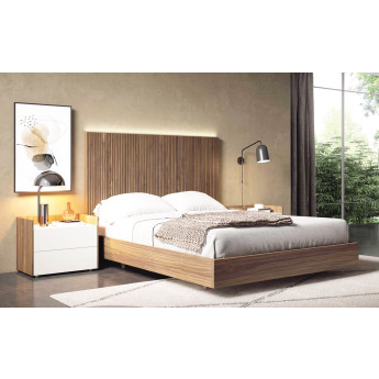 MUEBLES DORMITORIO MODERNO BANCADA Y MESITAS MADERA - ROBLE