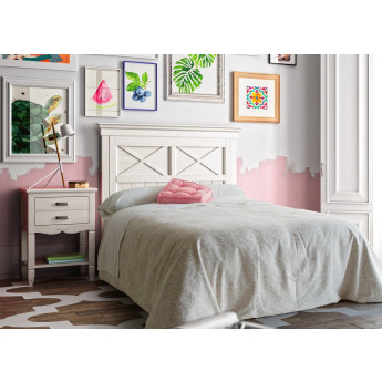 MUEBLES DE DORMITORIO JUVENIL CON CABECERO CON ASPAS Y MESITA
