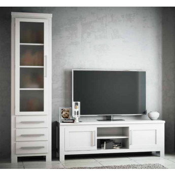 MUEBLES SALÓN CON VITRINA Y MUEBLE TV MADERA - PINO