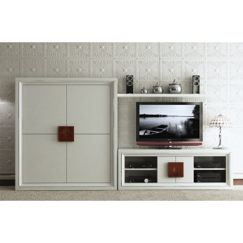 MUEBLE DE SALON CON VITRINA 2 PUERTAS Y MUEBLE TV MADERA - PINO