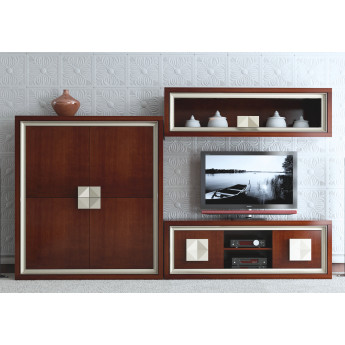 CONJUNTO DE MOBILIARIO CON VITRINA Y MÓDULO MINIBAR MADERA - PINO