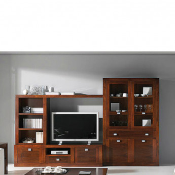 MUEBLES DE SALON CON VITRINA Y MUEBLE TV - NOGAL