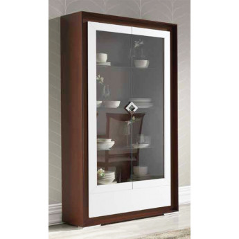 VITRINA MODERNA 2 PUERTAS CRISTAL Y 1 CAJÓN MADERA - DM