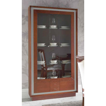 VITRINA CON DETALLE DE ROMBOS PUERTAS CRISTAL Y 1 CAJÓN - DM