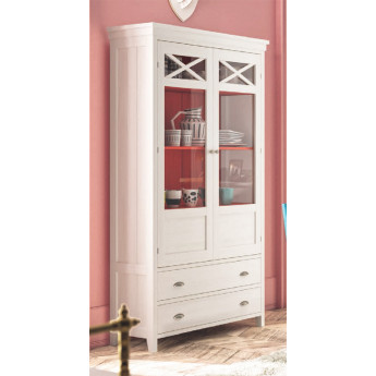 VITRINA PUERTAS CON ASPAS Y CAJONES FABRICADA EN MADERA NATURAL