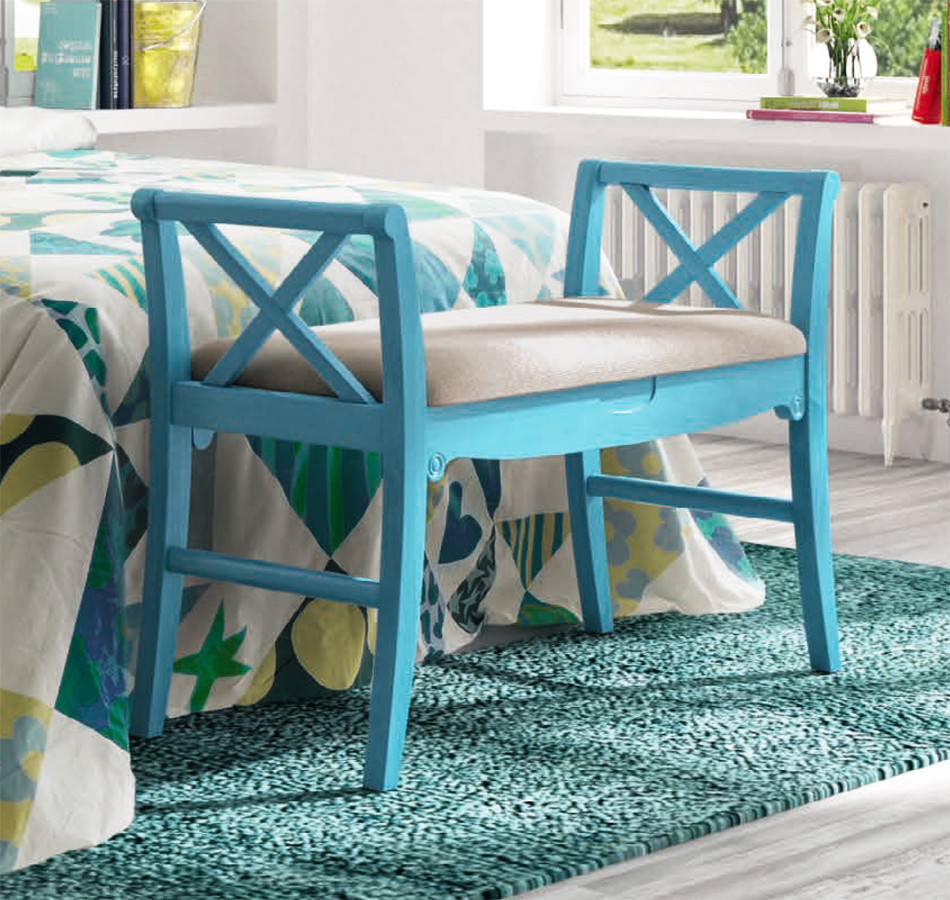 BANQUETA DESCALZADORA DE MADERA con brazos con aspas