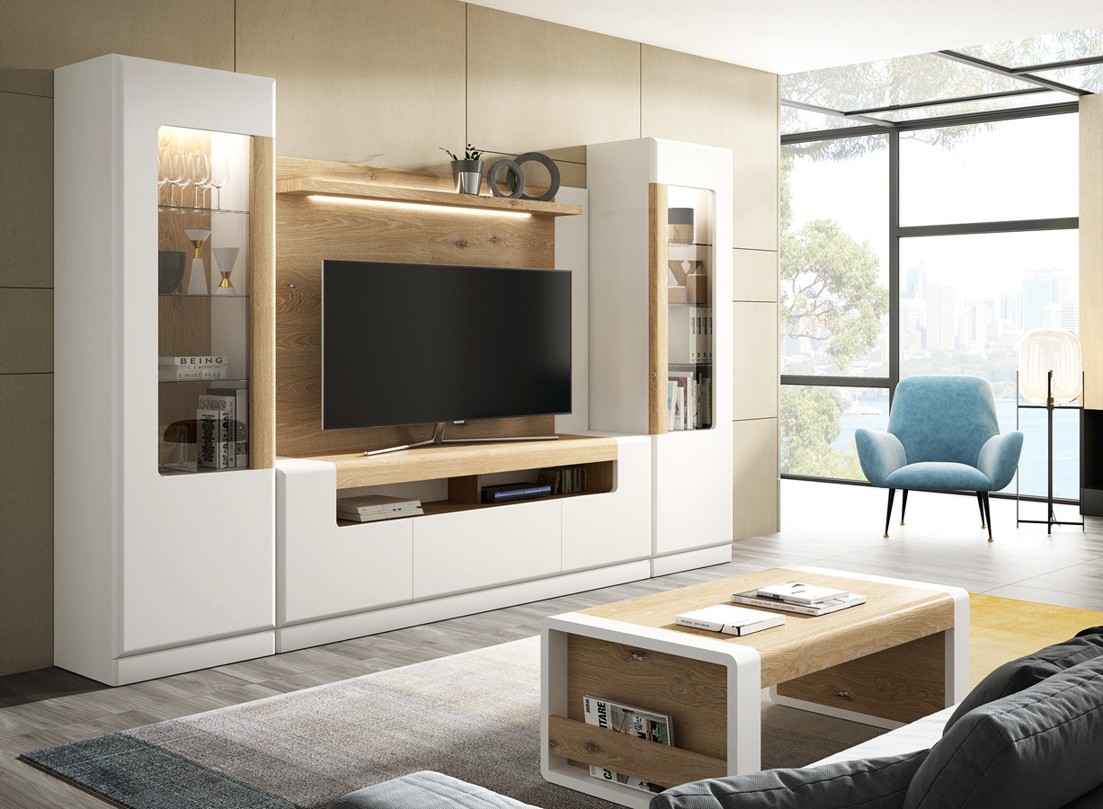 COLECCIÓN MUEBLES DE SALÓN MODERNOS MADERA ROBLE | Envío gratis