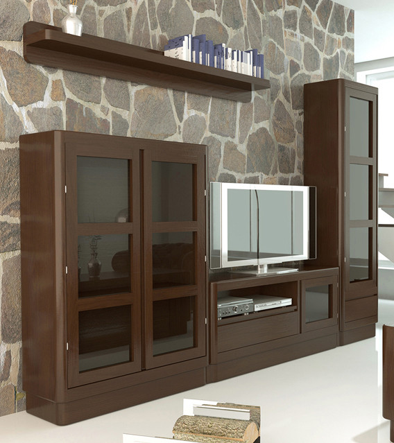 Vitrina de madera con 2 puertas para salones modernos - Composicion Salon MaDera Pino R Ku 003 1 1