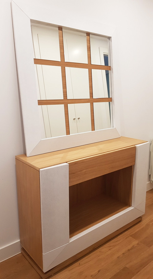 ▷ MUEBLE PARA RECIBIDOR con espejo y panelado de madera