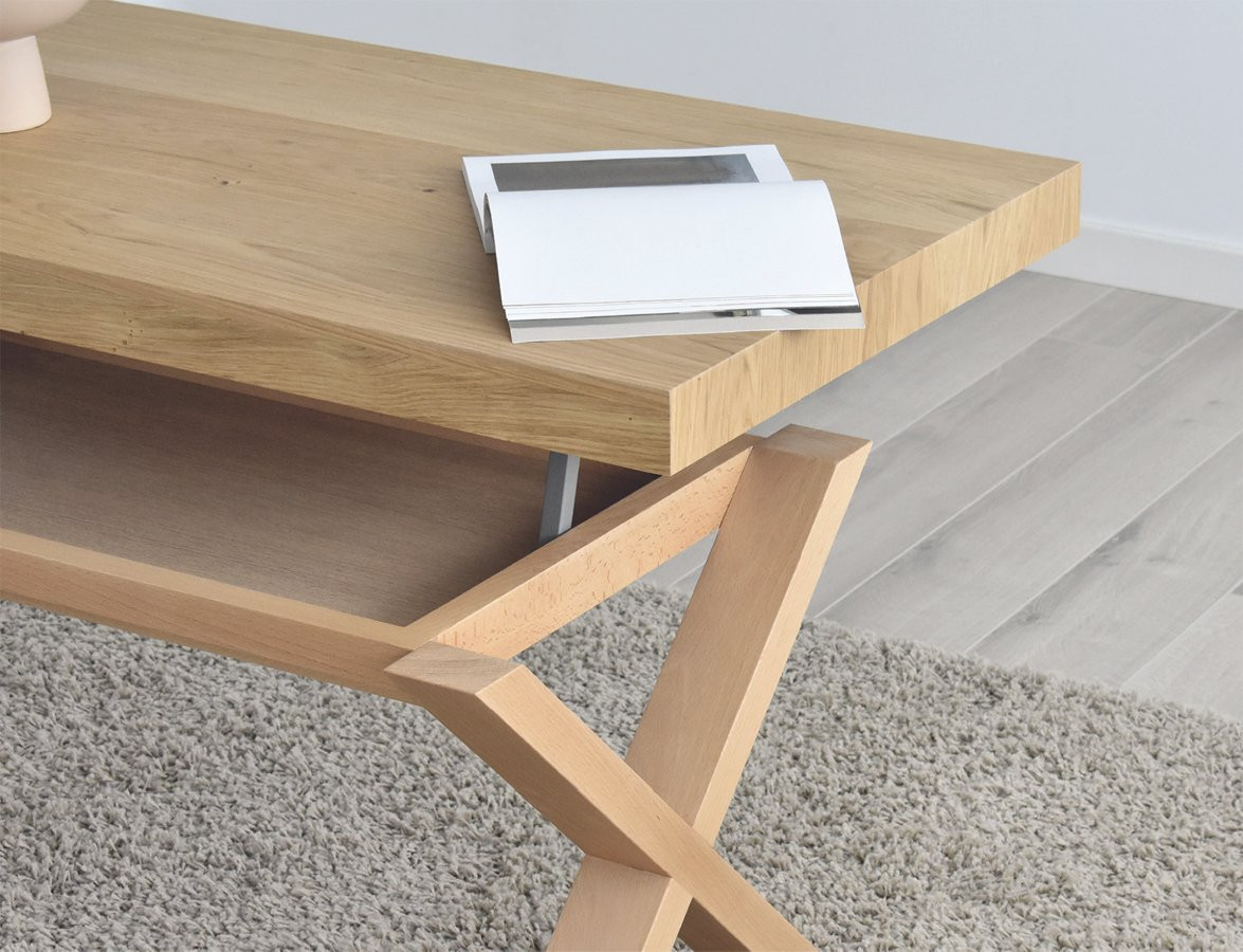 ▷ MESA CENTRO TAPA ELEVABLE PATAS EN FORMA DE ASPA