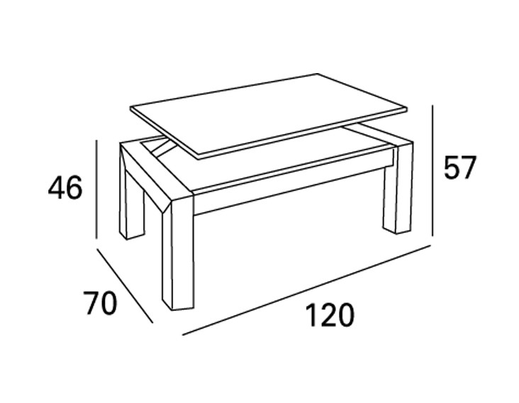 Mesa de centro elevable con la tapa de madera
