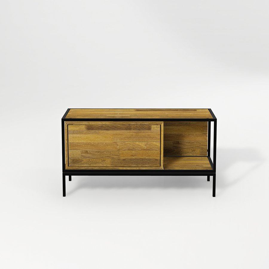 MUEBLE HIFI moderno lacado en negro con una puerta de cr…