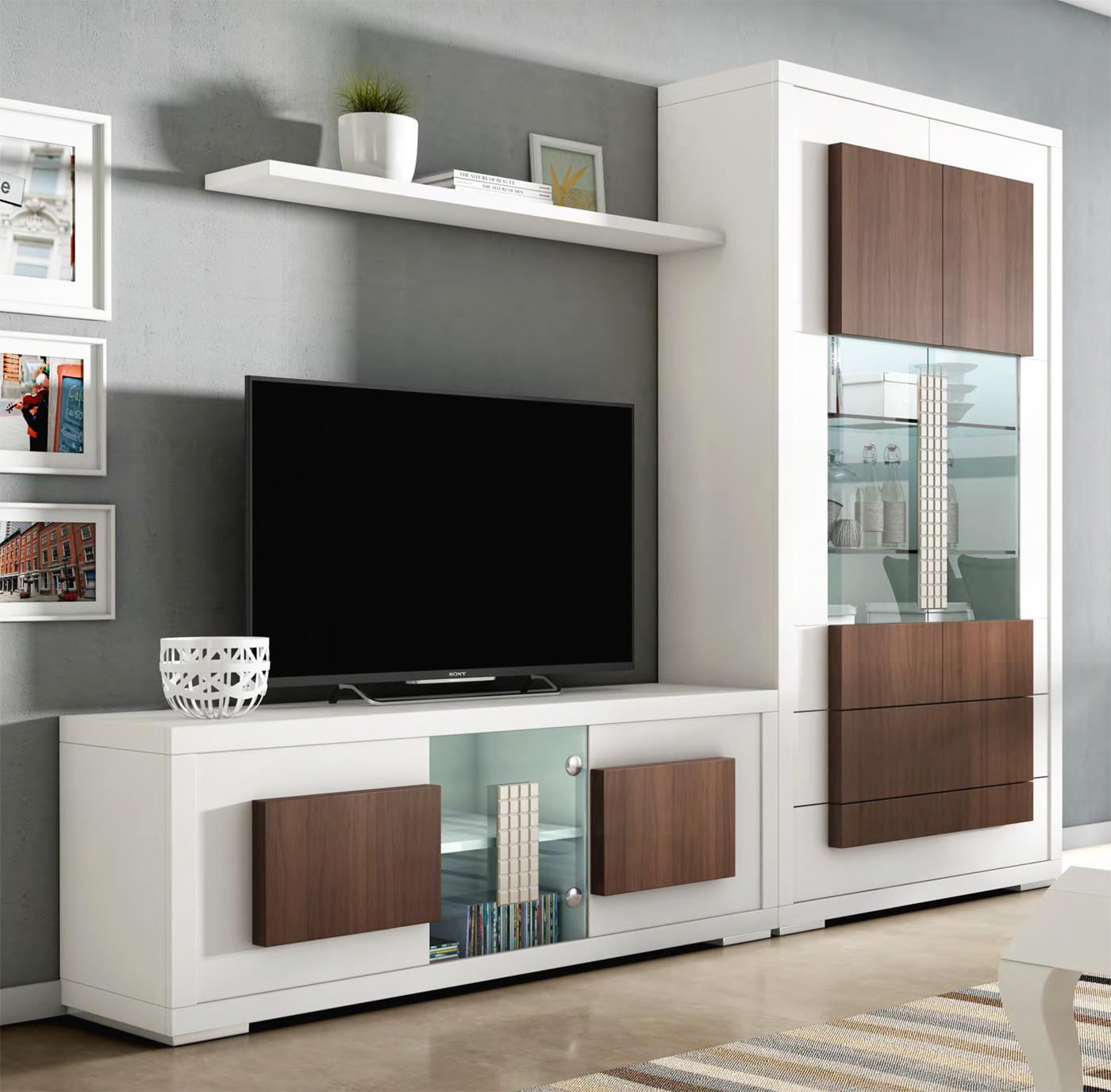 MUEBLE TV CON VITRINA para salón y comedor - Mobiliario Salon Vitrina Luz LeD 6037 Kb 1