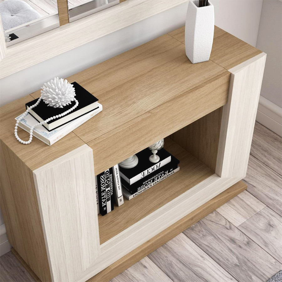 ▷ MUEBLE PARA RECIBIDOR con espejo y panelado de madera