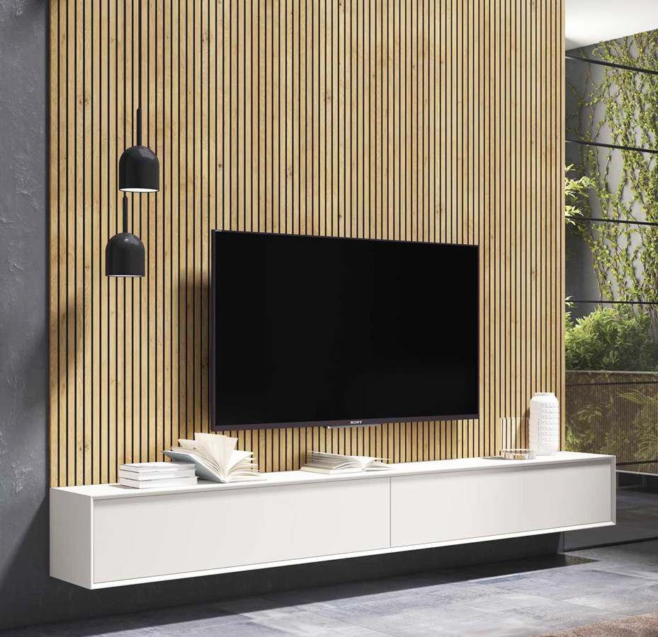 ▷ MUEBLE TV SUSPENDIDO Y PANEL en madera de roble