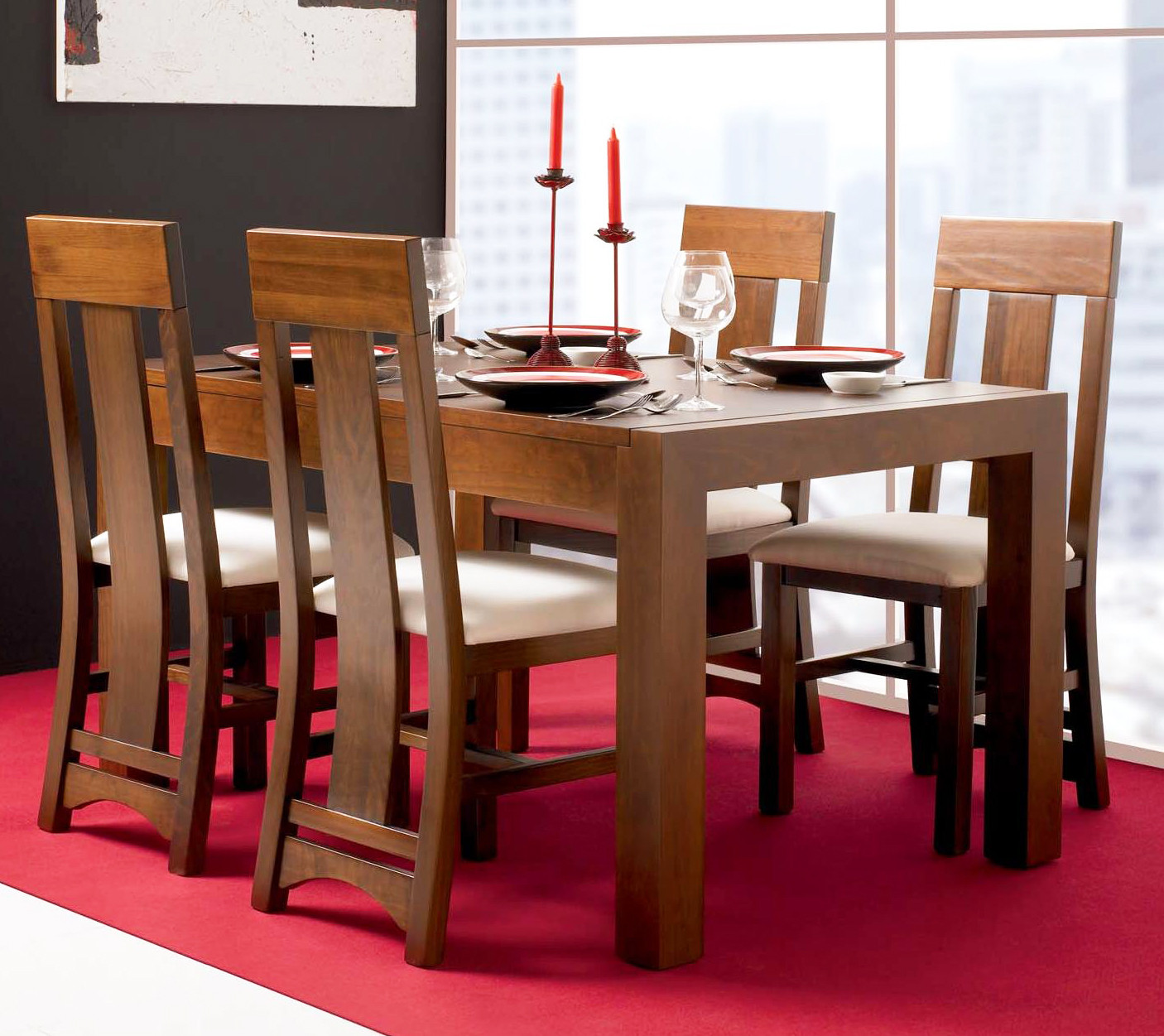 Mesa de comedor fija en madera maciza pino Mesa de comedor fija en madera maciza pino