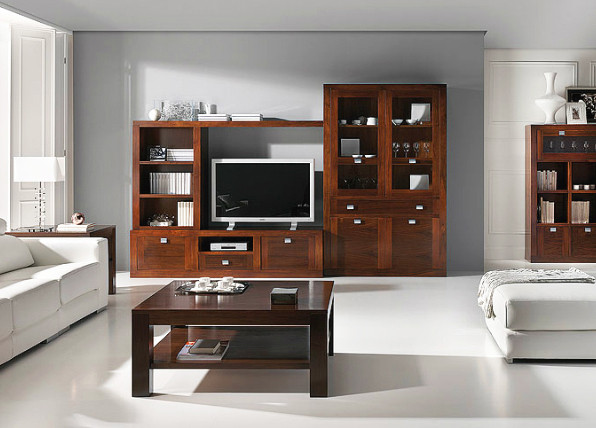 Mesa de Centro con Revistero en Madera Maciza de Nogal