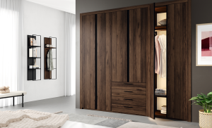 Cajones exteriores (madera oscura con uñeros, o gris con recibidor)